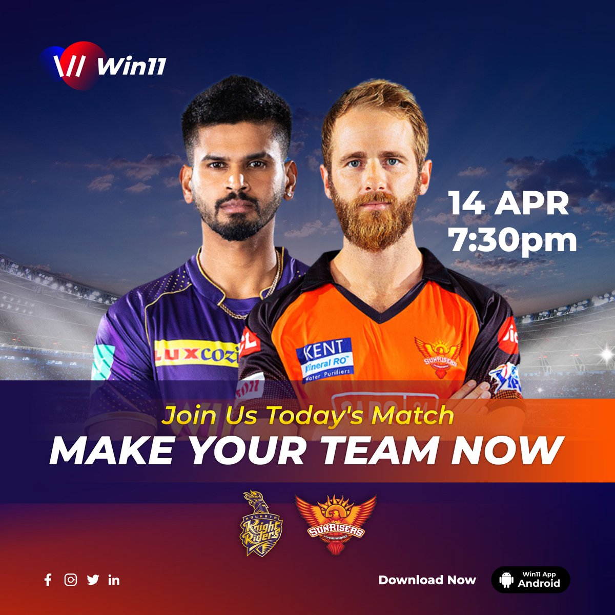 win11_in's tweet photo. Jo Aaya Jeet Gaya...!
Make Your Team NOw
Win Up To ₹100 Crore

Join Us Today’s Match

India’s Smartest platform to redefine your strategy to Win the match!

#playtowin #ipl2022 #ipl #tataipl #cricket #win11 #win #sports #iplschedule #kkr #kkrfan #kkrvssrh #srhfan #srhfamily https://t.co/0rZopH8BZJ