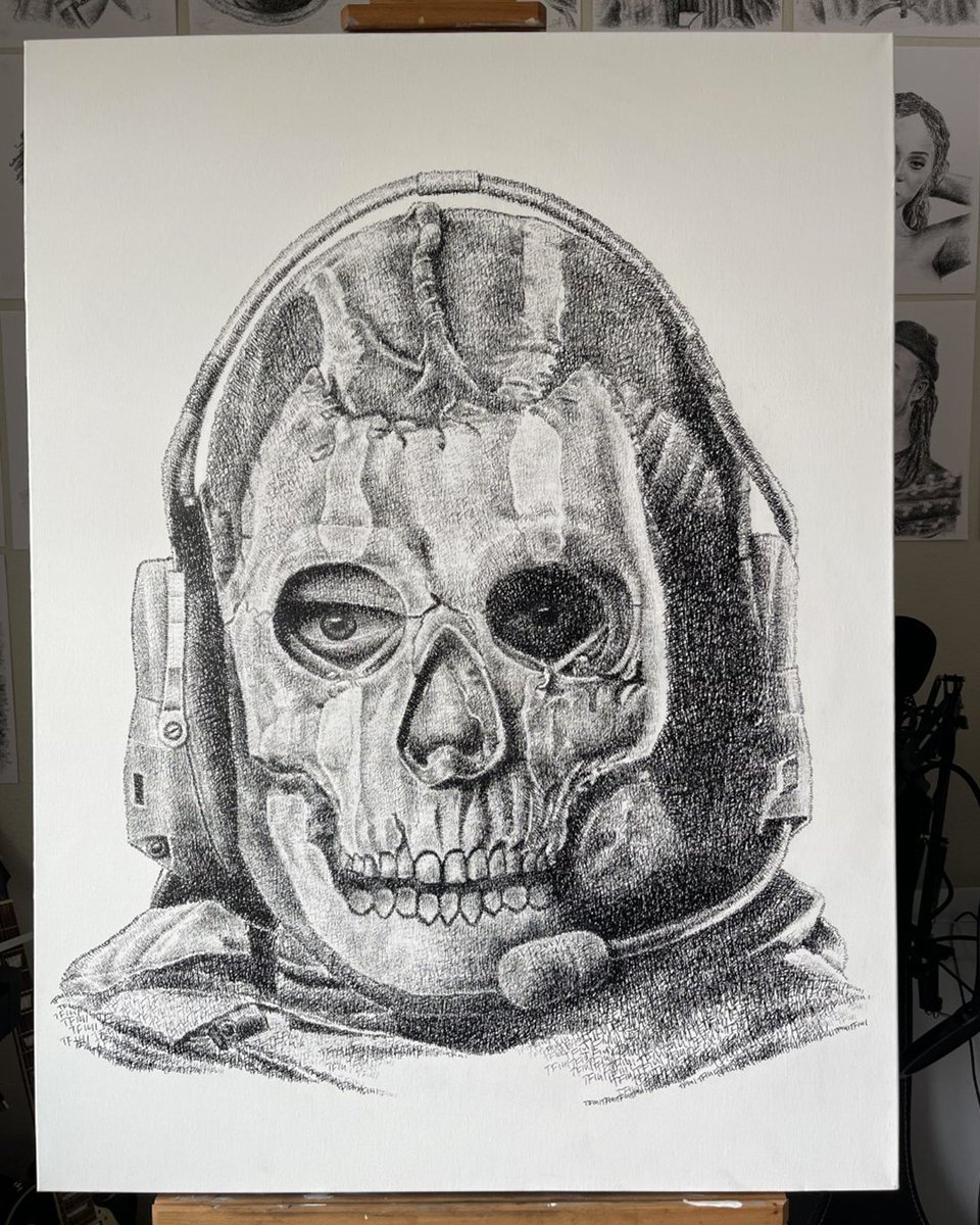 Portrait of Ghost drawn by writing thousands of "TF141" 