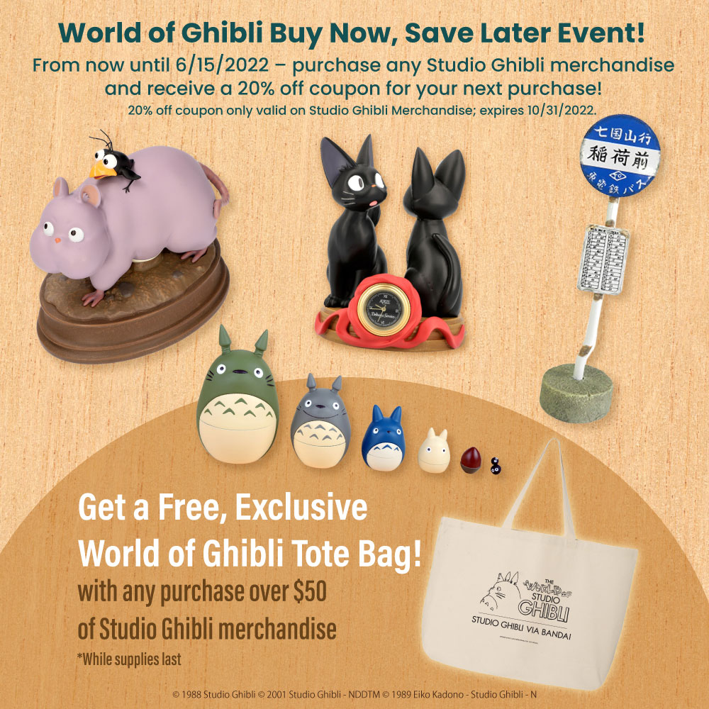 Studio Ghibli (via Bandai) 🌱 on X: 🚨PROMO ALERT🚨 Purchase $50 or more  of #StudioGhibli merch & receive a FREE exclusive tote upon checkout. While  supplies last. Receive a 20% OFF coupon