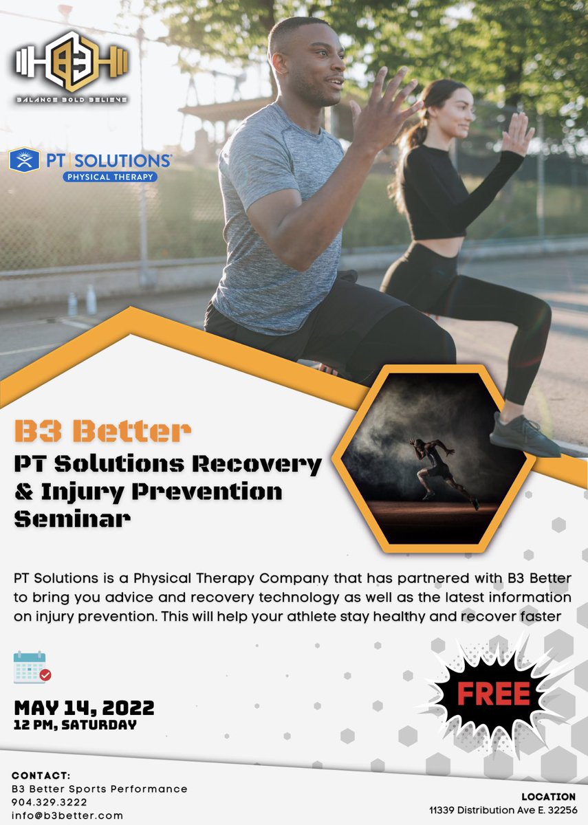 “THE BEST ABILITY IS AVAILABILITY”

Join us and @PT_Solutions TOMORROW @ Noon for a Recovery and Injury Prevention Seminar!

More times than not, body maintenance is overlooked. 
We recommend all parents and athletes to be in attendance for this amazing informational presentation