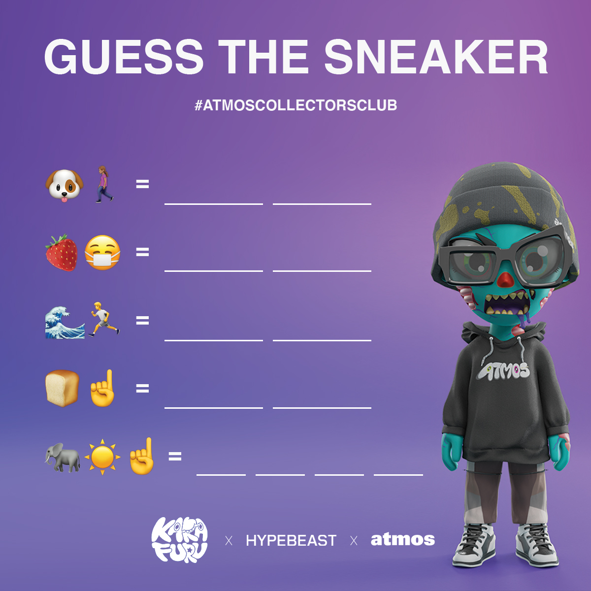 .@karafuruNFT was on to something, so we borrowed the idea, but for kicks. Reply to this tweet with your answers.

10 winners will receive 3D WL for our project with <a href="/KarafuruNFT/">Karafuru</a> and <a href="/HYPEBEAST/">HYPEBEAST</a> @hypemoon. Good luck!

#atmoscollectorsclub