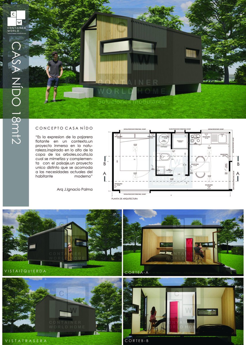 _ContainerWorld's tweet image. ◾️Container World Home🏡

◽️Los invito a mirar estas dos Laminas propuestas por nuestro Equipo sobre 2 Tiny Houses de 6x3,0mt (18m2), en las cuales se puede apreciar diseños innovadores y optimizaciones de espacios al máximo!! 🏡☑️

Página Web: containerworld.cl

#tinyhouse