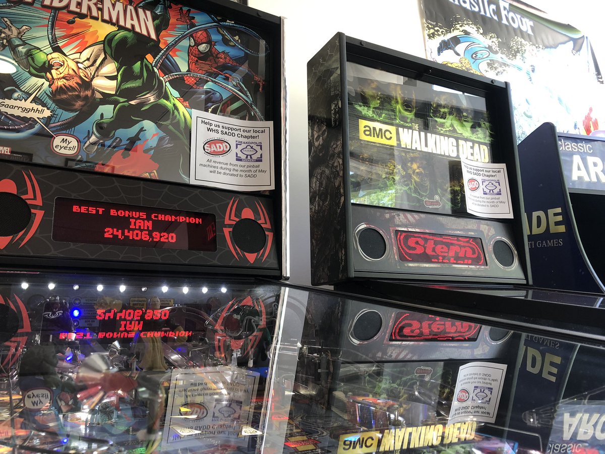 Freakopolis's tweet photo. Nothing like a round on your favorite board! For the month of May all profits from our pinball machines will be donated to our local Students Against Destructive Decisions chapter 😃
#Pinball https://t.co/ccnYtOKRUi