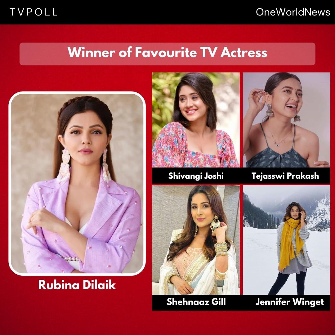 Oneworldnews_'s tweet photo. #tvpoll Winner of the favourite TV Actress is out!
#RubinaDilaik #TejasswiParakash #ShehnaazGiII #JenniferWinget https://t.co/kYbxwNbfWt