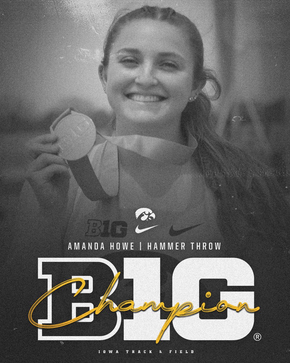 IowaXC_TF's tweet photo. #B1GTF | W HT

Amanda Howe is a 𝐁𝟏𝐆 𝐂𝐡𝐚𝐦𝐩𝐢𝐨𝐧! 🤩

She improves her school record and wins it with a throw of 64.84m (212'9")! 🥇

#Hawkeyes x #FightForIowa https://t.co/IUmhMpBmIN