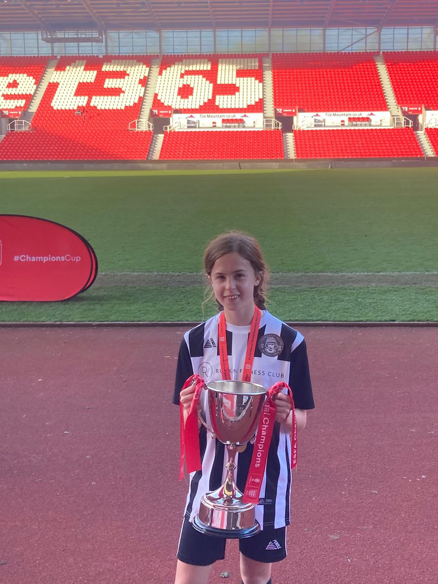 rainhillhigh's tweet photo. Pleasure to watch the ESFA Champions Cup Final this evening at Stoke City. Huge congratulations to Olivia Roberts and all the Knowsley/St Helens girls on their hard fought victory against Swansea! #rainhillfootball https://t.co/veiywucVKV