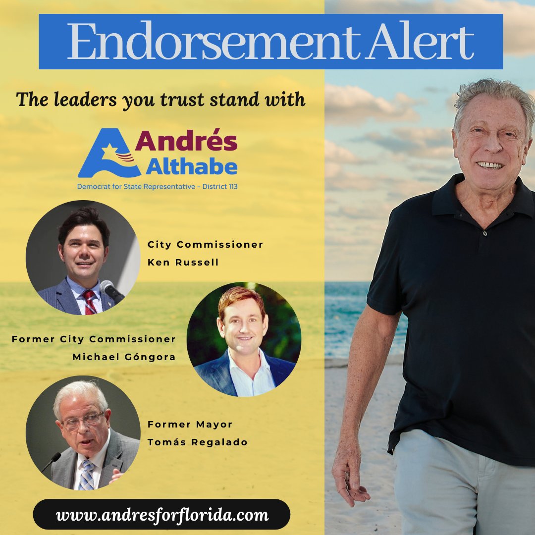 Andres4Florida's tweet photo. 🔥ENDORSERMENT ALERT🔥
Excited to announce the endorsement of our campaign by Former Mayor Tomás Regalado @Tomas_Regalado, Miami City Commissioner Ken Russell @kenforflorida and former Miami Beach City Commissioner (as well as vice-mayor) Michael Góngora @MichaelGongora 

Onward. https://t.co/o4MBYhoguz