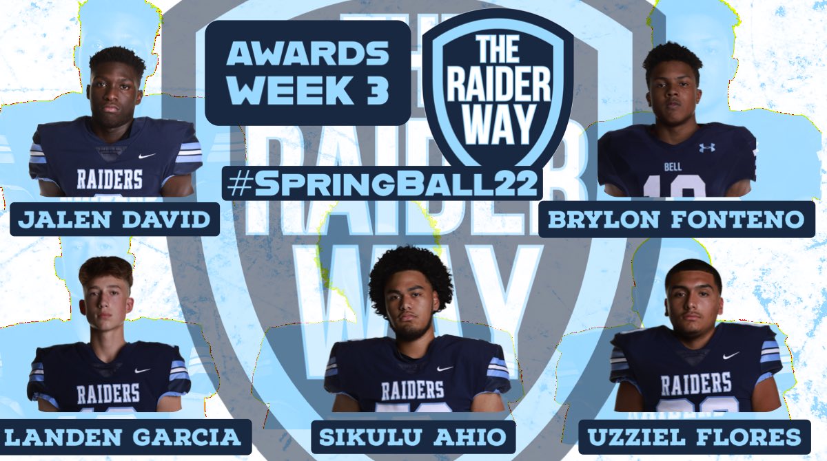 LDBellFootball's tweet photo. Congratulations #SpringBall22 #TheRaiderWay award recipients for week 3! These young men have exemplified the characteristics of #Loyalty #Leadership #Grit &amp; #BELLief https://t.co/170yxOsbj4