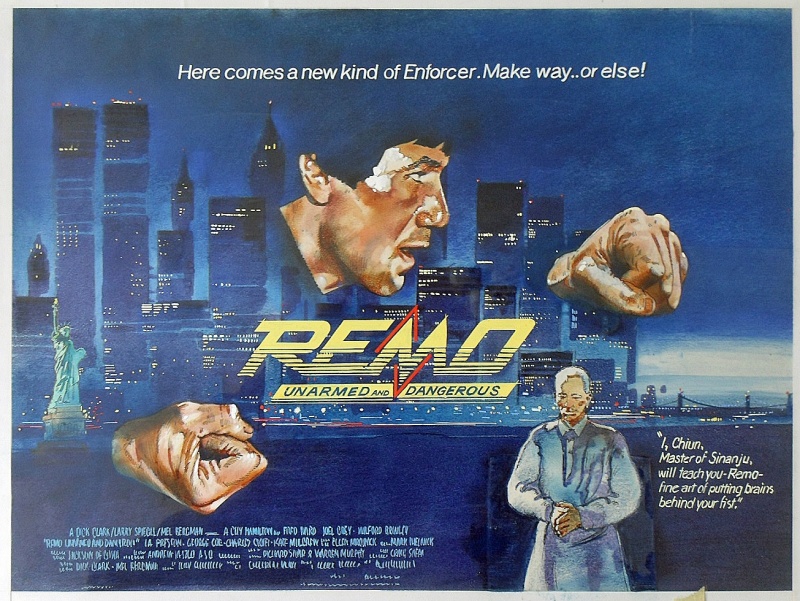 studiotstella's tweet photo. #VicFair poster preliminary for "Remo: Unarmed and Dangerous" aka "Remo Williams: The Adventure Begins" - #GuyHamilton #FredWard #JoelGrey #AndrewLaszlo #CraigSafan https://t.co/AAzkv8g6PE