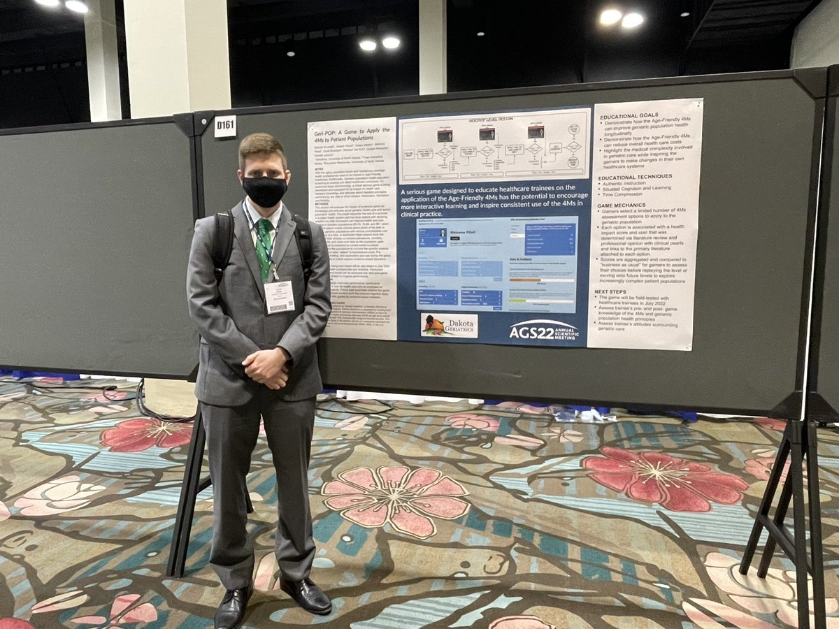 GeriEducator's tweet photo. Check out Poster D161. Student section. Our amazing med student has been instrumental in developing the serious game for 4Ms best practices in population health. #AGS22 #geried #meded https://t.co/rlpkqSdmPP