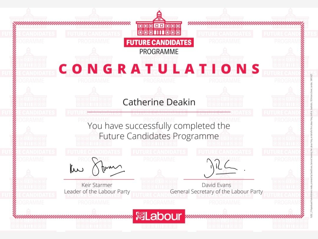 catdeakin's tweet photo. Well I do love a certificate!
Very proud to be a @UKLabour #FutureCandidate ✅🌹
Thank you to @LabourTraining for organising the programme, and to all the speakers, MP and Peers, and my fellow candidates who supported me along the way! https://t.co/aeTSpUvAsx