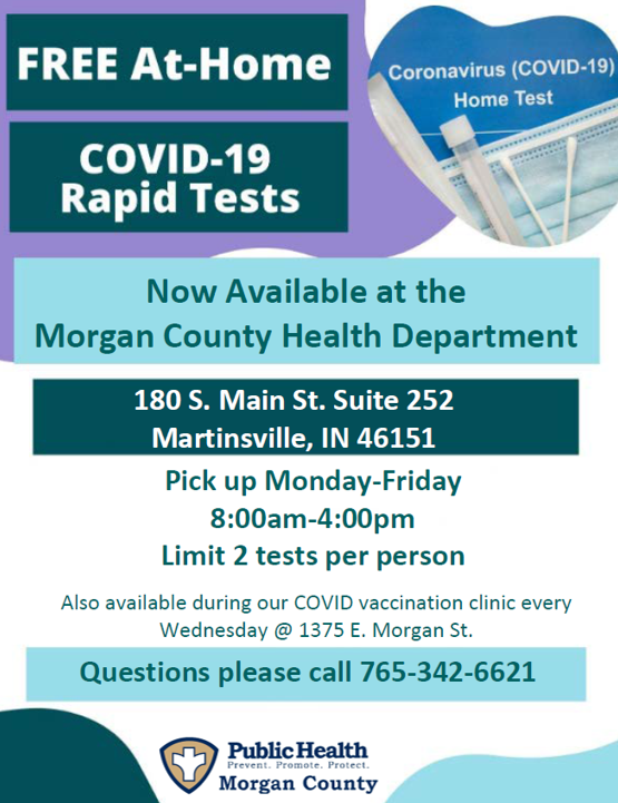We now have FREE at-home COVID-19 Rapid Tests. See the attached flyer for more information.