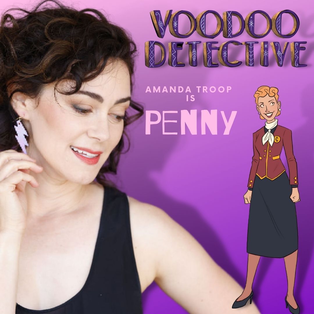 Amanda_Troop's tweet photo. Voodoo Detective is coming 5/24 to @steam &amp; @epicgames Excited to say I play Penny (&amp; a host of other memorable characters) in this gorgeously rendered point-and-click mystery game! Add it to your wishlists now, follow @VoodooDetective for updates. Incredible art by @deimosremus https://t.co/EVkFJCKsNH