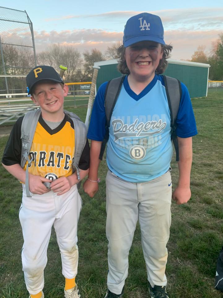 BLLBaseball's tweet image. Brother battle between the Shannon brothers as Harrison (Majors Dodgers age 12) walks to the plate with his brother Ben (Majors Pirates age 10) doing the catching.  Dodgers won the first meeting of the year but Ben is confident of a rematch win in a couple weeks.