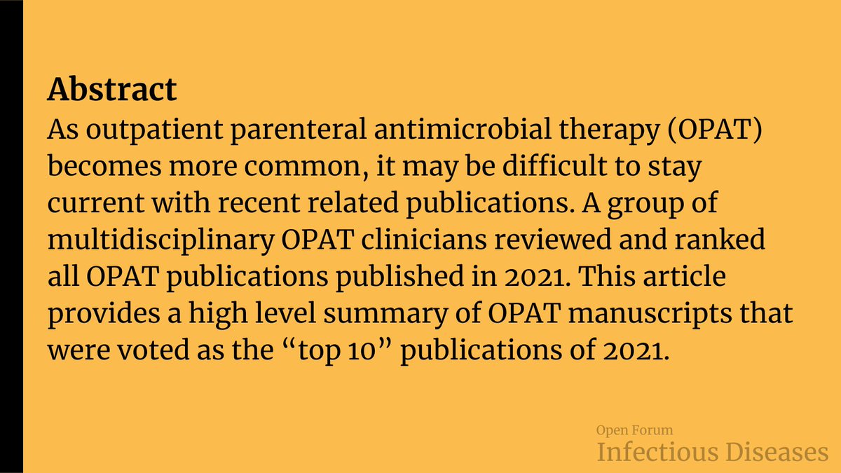 OFIDJournal's tweet photo. A Bundle of the Top 10 OPAT Publications in 2021

✅ Just Accepted
🔗 https://t.co/MmKmlYCqMi https://t.co/SrGqXko85W