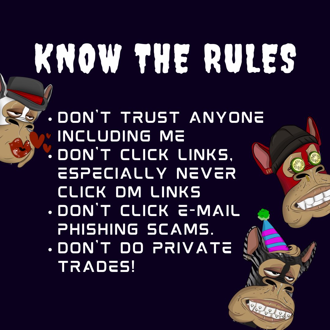 Boujee Bullies want the NFT community to stay safe on Twitter &amp; Discord, during all these crazy times going on these are some standard rules we try to provide our community!! At Boujee Bullies we are not just a NFT but we pride our self on Education in this space!! #NFTProjects