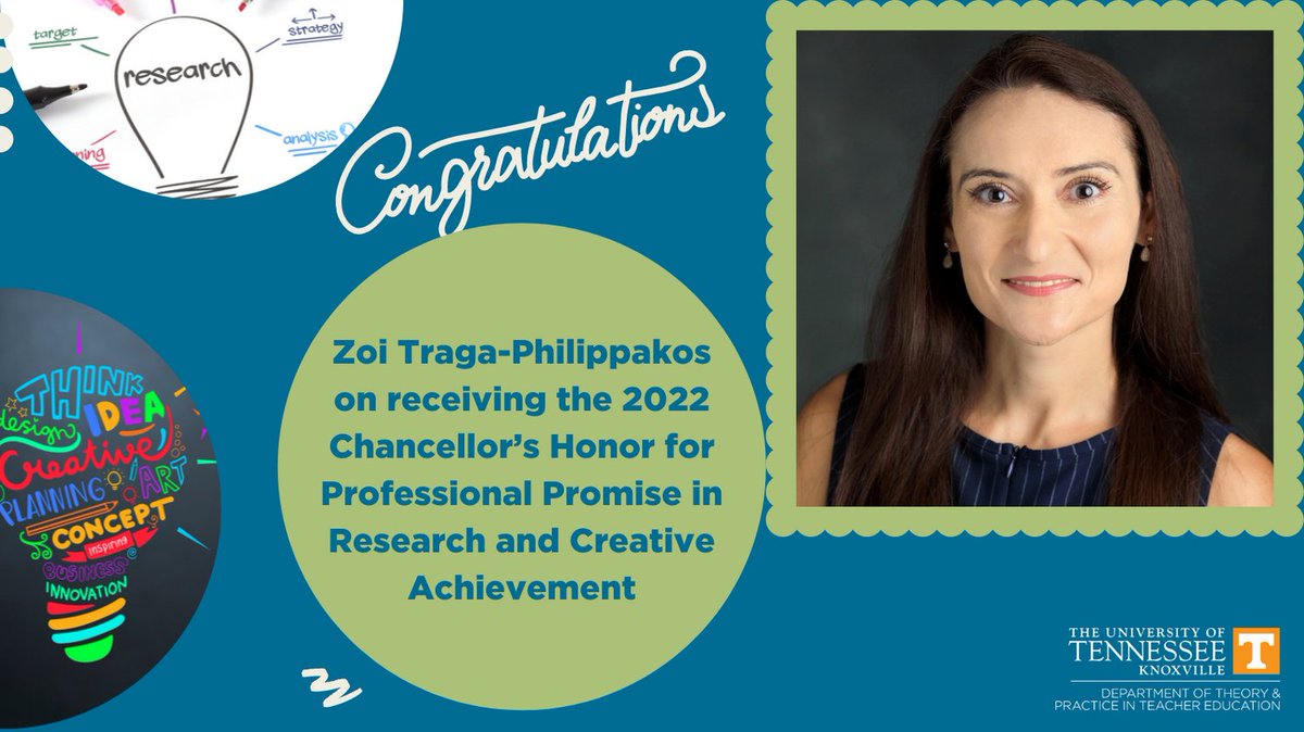 UTKTeacherEd's tweet photo. Congrats to #literacyed assoc prof Zoi Traga-Philippakos Chancellor's Honors 2022 Professional Promise in Research &amp; Creative Achievement award! Professor https://t.co/AhE1GcUBN2  @utkcehhs @utknoxville #utktpte #utkcehhs #utknoxville  #teachereducation #literacystudies https://t.co/TpYISqEyPJ