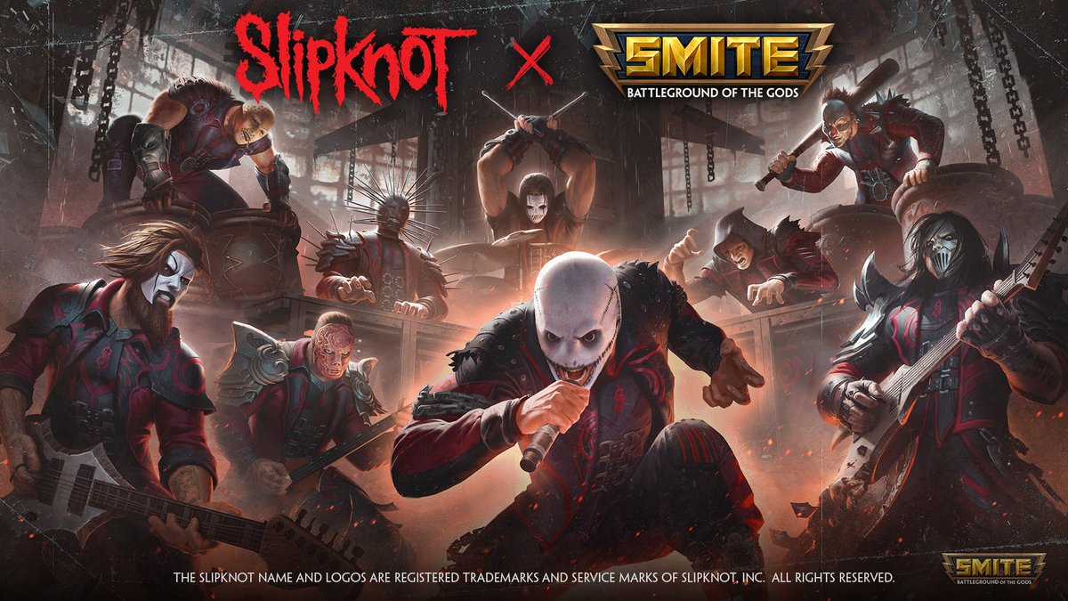 SMITEGame's tweet photo. Divine Deities! 

PTS for the Slipknot Update is LIVE on PC and Console! Make sure to hop in and try out all of the new Balance, and the incredible new Slipknot skins. And as always, let us know if you encounter any issues. 

🟠https://t.co/UXg53fTphH
🔵https://t.co/TMEUoE5L3X https://t.co/qdNtDeXR6s