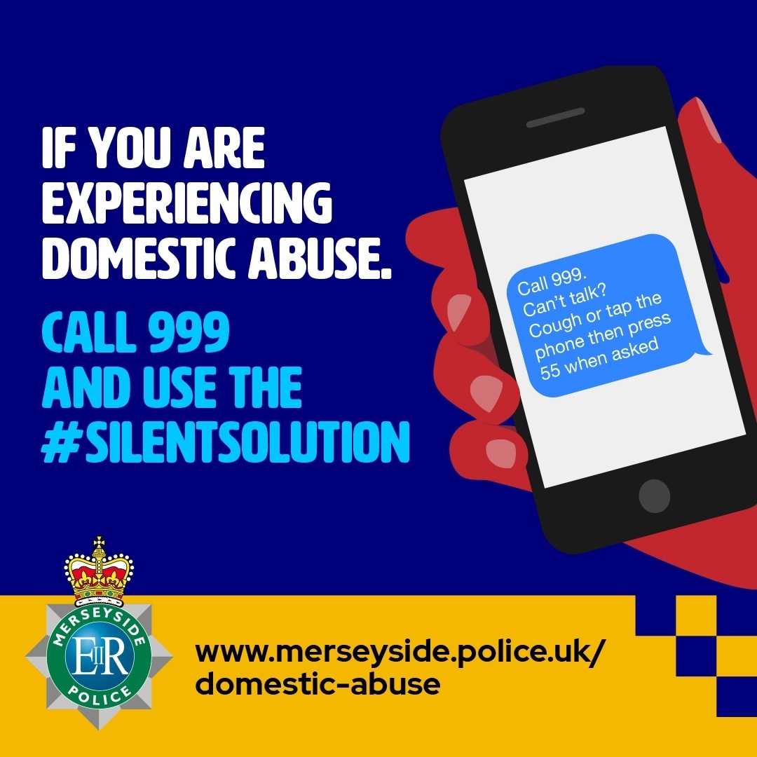 MerseyPolice's tweet photo. #SilentSolution | If you're in immediate danger, always call 999. If you are not in a safe position to speak to us then cough, or tap, the phone and press 55, when prompted. This will alert the operator and help will be sent: https://t.co/QgMM9ctfxy

#MakeYourselfHeard https://t.co/4LzFHGQGS6