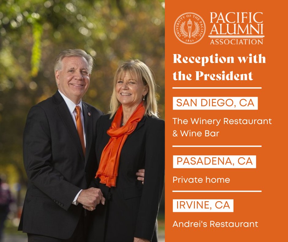 President Callahan and First Lady Jean Callahan are going on a roadtrip around Southern California and they want to see YOU! Join them to find out about the many exciting things happening at Pacific’s campuses. Head to pacificalumni.org/events to RSVP!