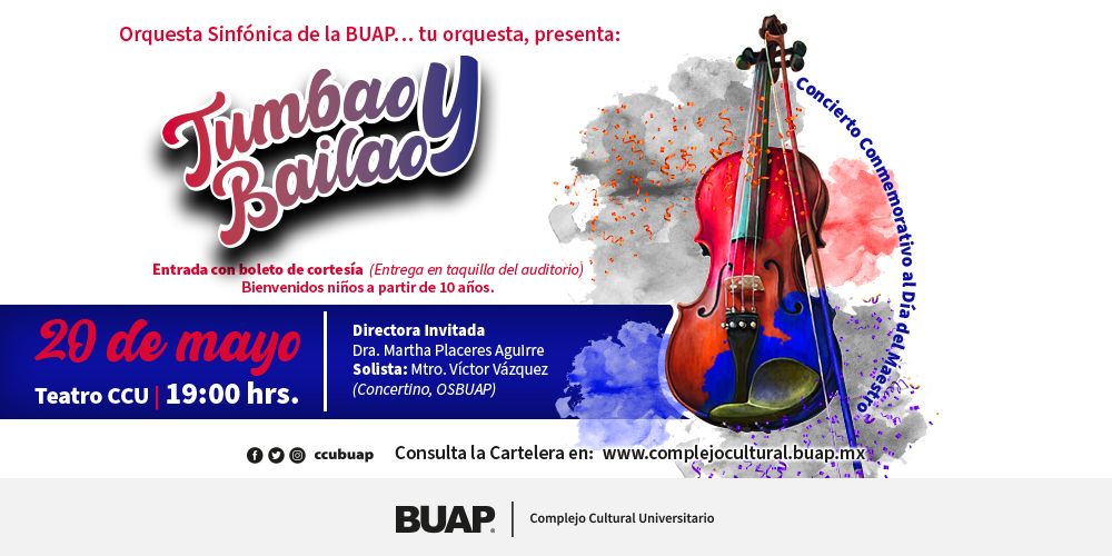 osbuapoficial's tweet photo. El día del maestro en #OSBUAP será una gran celebración.🔴Tumbao y Bailao🔵concierto a cargo de la directora invitada Dra. Martha Placeres y como solista el Mtro. Víctor Vázquez concertino de casa.
🗓 20 mayo
⌚️19:00 horas
📍Teatro CCU
🎟 Cortesías en taquillas del auditorio https://t.co/LxYzIdEU0p