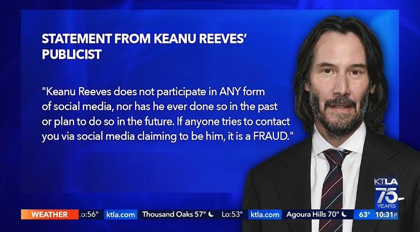 Sorg Telegraf Hændelse Keanu Reeves TheClub on Twitter: "Keanu Reeves publicist' s statement: Keanu  Reeves does not participate in ANY form of social media, nor he has ever  done so in the past or plan