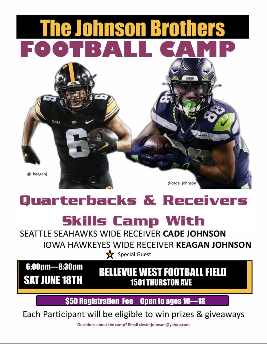 cade_johnson's tweet photo. Excited to announce our 1st annual Johnson brothers football camp! June 18th! Come compete, have fun, and get better! Special guests coming to 👀 SIGN UP NOW ⬇️
https://t.co/ruEXVqONvH https://t.co/LsCkUJPuu0