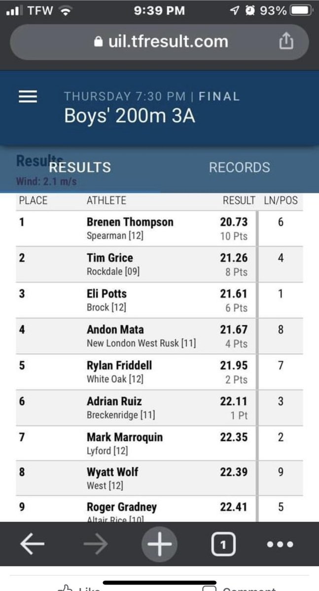 Tim Grice who runs for <a href="/cvancleave09/">Chris VanCleave</a> dropped a 21.26 as a FRESHMAN. #FeedTheCats