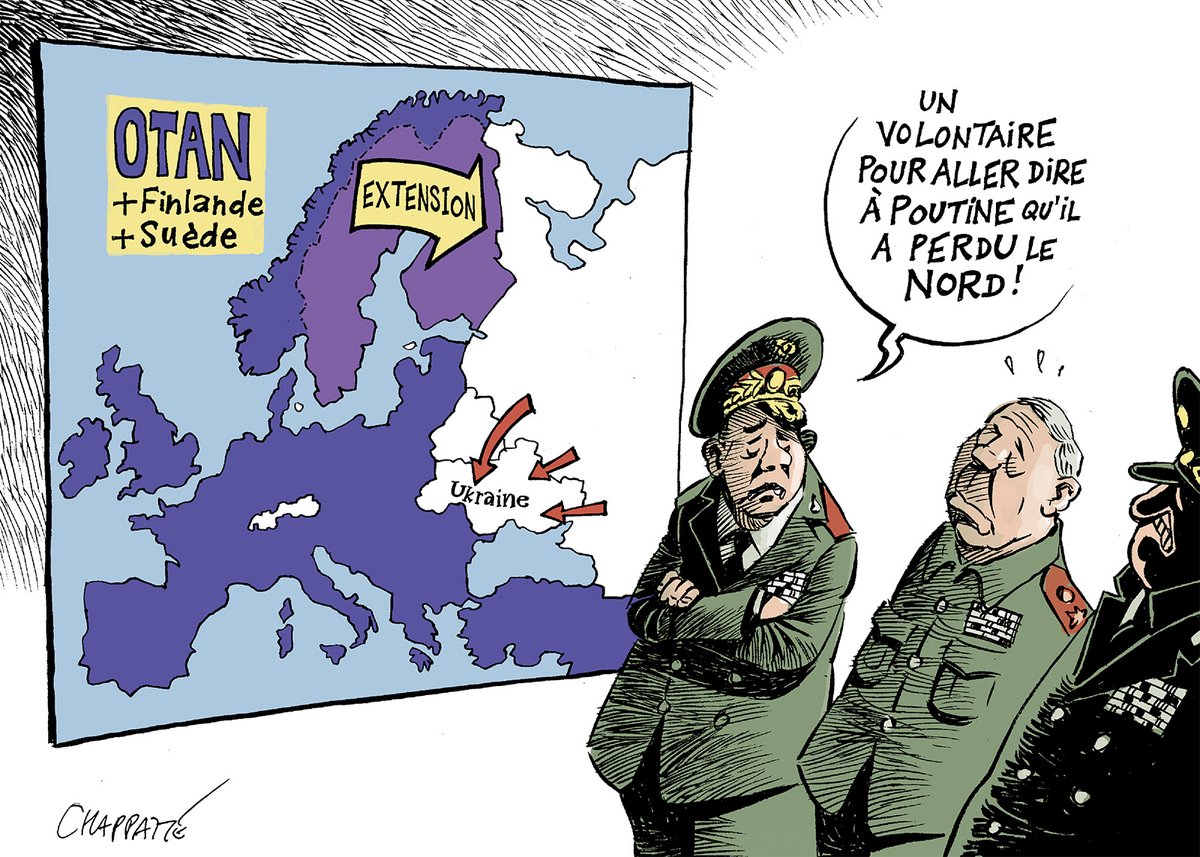 chappatte's tweet photo. La Finlande et la Suède veulent rejoindre l'OTAN - © Chappatte dans @LeTemps , Genève  > https://t.co/IP1fRG9Ixa https://t.co/NCBFngKvoR