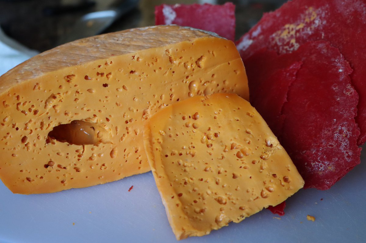 KhaosKaiser's tweet photo. Holey Cheddar! I made another weird cheese 😂

It’s got a Velveeta texture with a cheddar taste and weird holes in it, I don’t even know lol https://t.co/yNs9qvdF66