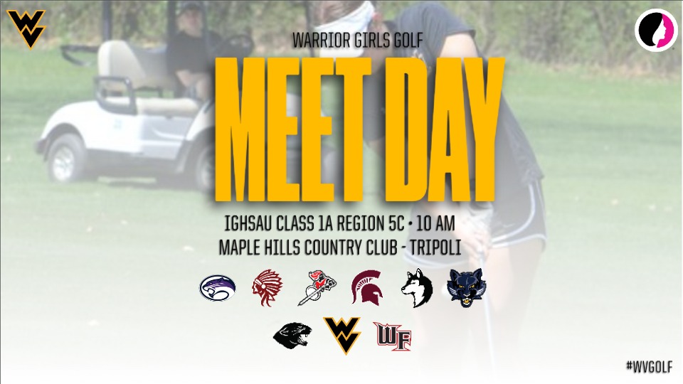 WapsieAthletics's tweet photo. Nothing beats a day of postseason play!
⛳️ Girls Golf
🏆 IGHSAU Class 1A Regional 1st Round
🏟 Maple Hills Country Club
📍 Tripoli
⏰️ 10:00 AM
🌡 70°F ☀️
💨 8 mph, W
#Wapsie #WVGolf #WarriorPride #iahsgolf https://t.co/soi2mTBoAJ