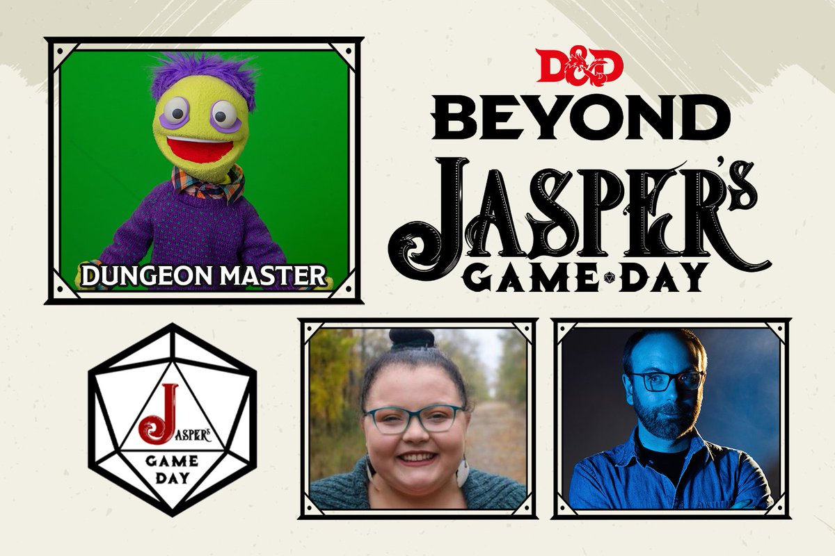 🎉 A huge welcome to our next #JaspersGameWeek table: DM <a href="/CucumberLives/">Cucumber 🥒</a>, <a href="/FenwayTeenDM/">Fenway Jones</a>, <a href="/MorganPeteBrown/">Morgan Peter Brown</a> &amp; MORE! 🎉

💸 Support @JaspersGameDay Here: dndbeyond.link/Donate_Jaspers…

🔴 Join us over on Twitch @ 4pm PT/7pm ET!: twitch.tv/dndbeyond