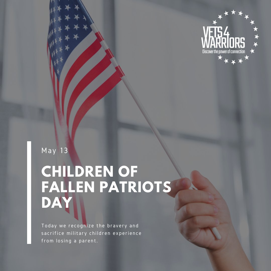 Vets4Warriors's tweet photo. Today is Children of Fallen Patriots Day. We recognize the bravery and sacrifice military children experience from losing a parent. 🇺🇸

855-838-8255 | https://t.co/w8KDV4KEPo

#V4W #V4W10 #vets4warriors #veterans #discoverthepowerofconnection #childrenooffallenpatriotsday https://t.co/eiK0EEAwPl