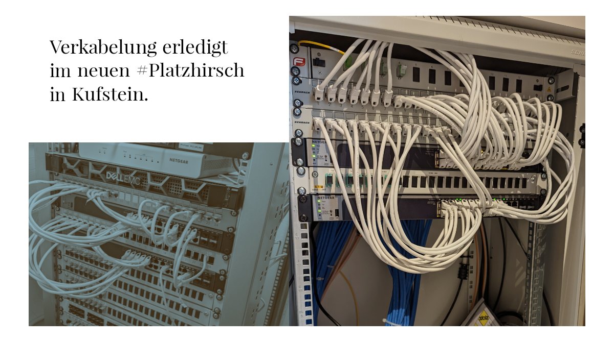 cgchrisgrasser's tweet photo. Netzwerkverkabelung, Server, WLAN
fertig im neuen #Platzhirsch in @kufsteinweb!

Bereit für die Eröffnung im Juni 2022. https://t.co/C5Gcm8ZFOh https://t.co/8x76lSaoGi
