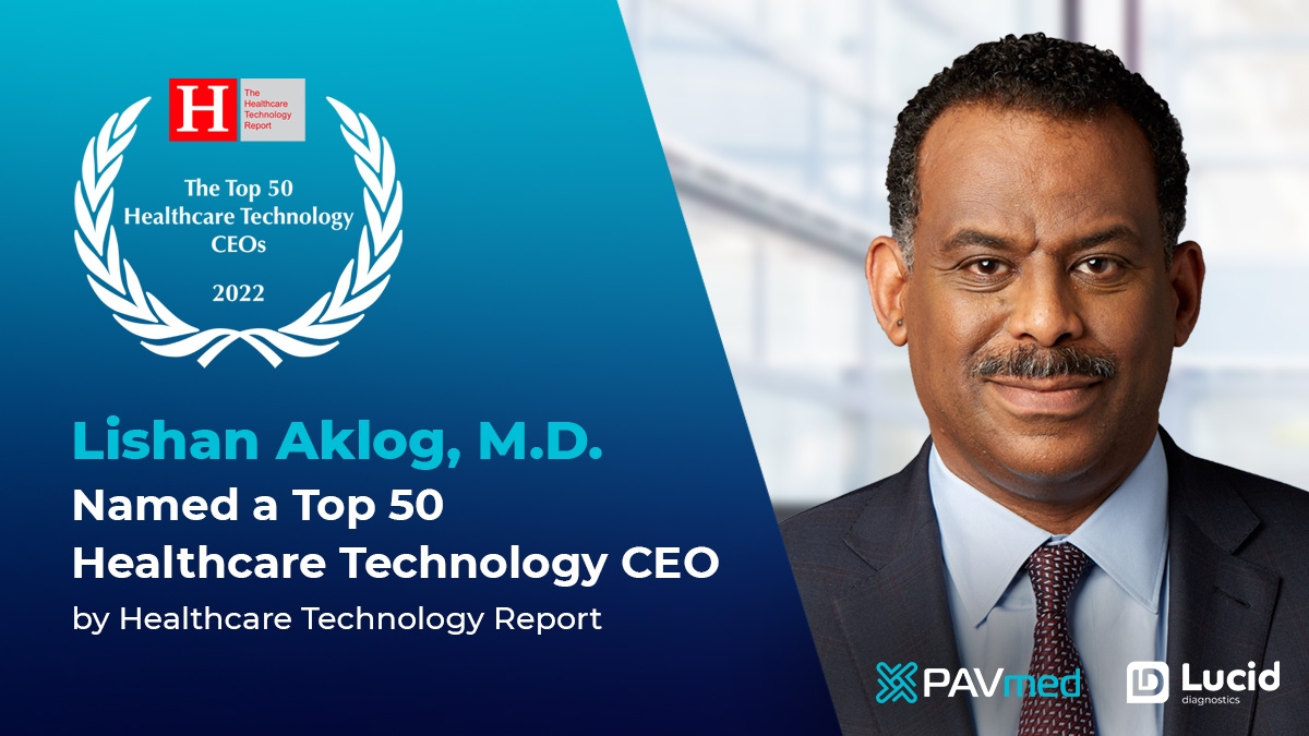 PAVmedinc's tweet photo. Congratulations to our Chairman &amp; CEO, Lishan Aklog, MD, who has been selected as one of the Top 50 Healthcare Technology CEOs of 2022 by The Healthcare Technology Report.

Read more:https://t.co/mLG2r4JqpK
#HTR #Top50CEO #medtech #meddevice https://t.co/J21OiMbgTw