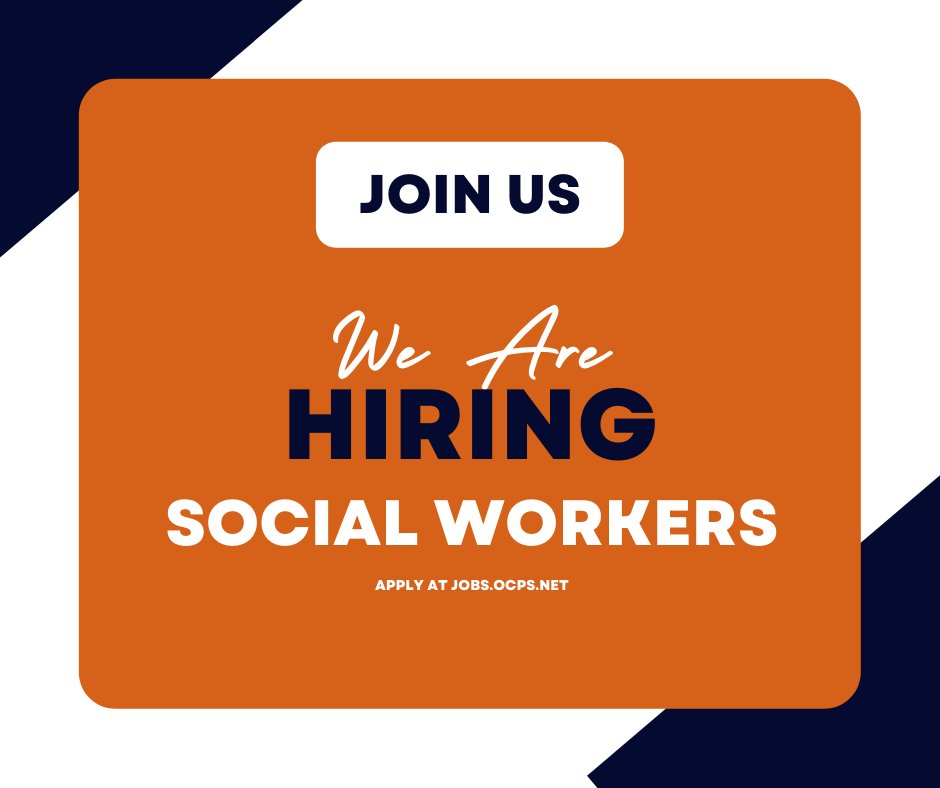 OCPS_SocialSvcs's tweet photo. OCPS is hiring Social Workers!  Please share if you know of anyone who would be a good fit.  The job posting can be found under instructional jobs at https://t.co/EYBhS7T1GQ https://t.co/bNyqxDt6d6