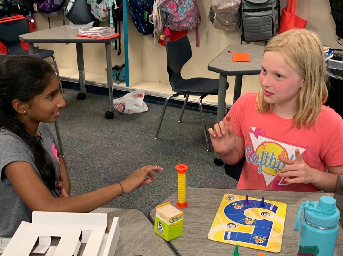 GESCurnow's tweet photo. Doing board game “research” to determine the qualities of a fun game; chance, skill or both?  Next step will be to create our own Math review game. #gesshineon @GESRiski https://t.co/ZeYv4G8kir