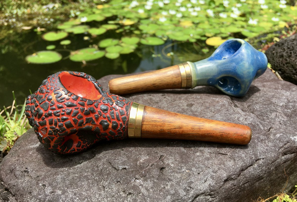 hipipefarm's tweet photo. Ending this week with more new hybrid pipes on our website. Feeling happy to have so many one-of-a-kine beauties for spreading Aloha! … including new lava and mushroom bowl pipes. Happy Aloha Friday Ya’ll! 🤙
#hipipefarm #coboocreations #bigislandmade #madeinhawaii  #classypipe https://t.co/06p1Li2dXM
