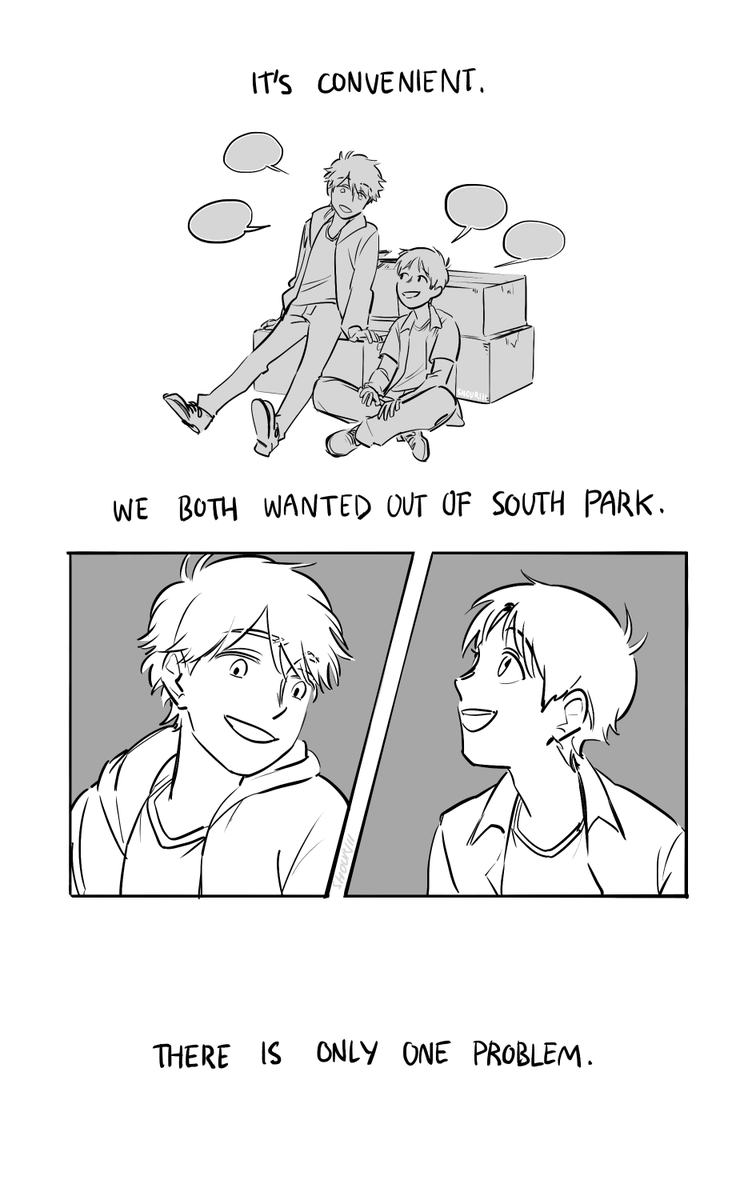 [Chapter 0] 

this is a little introduction to the premise of the roommate stenny comic i'm working on. (the rest isn't kenny POV tho!)
also shoutout to @shokikita who's partly at fault this headcanon exists now (who also helps me with the comic)

happy #stenny day! 