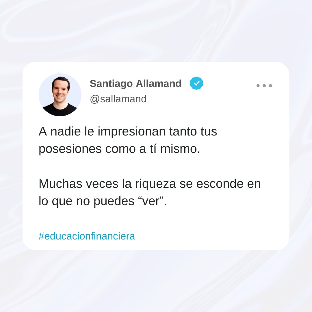 ❓ ¿En qué cosas crees que se esconfe ka riqueza?

Comenta... ¡te leo! 
.
.
.
#SantiagoAllamand #consejo #educacionfinanciera #finanzas #finanzaspersonales #dinero #invertir #inversion #inversiones #lunes #mayo