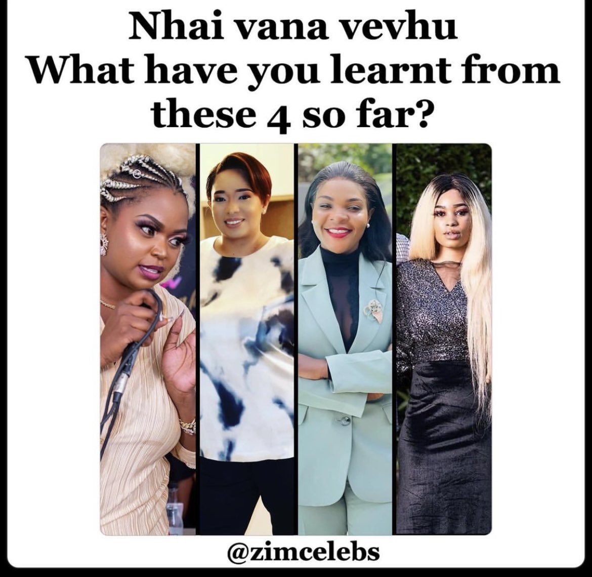 zimcelebs1's tweet photo. #ZCTALK : wadzidzei muzuva ranhasi from
these Ladies? https://t.co/j9EidObnDa