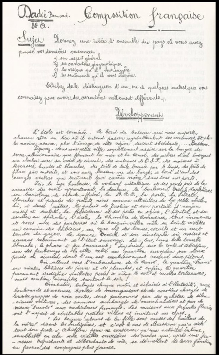 Alainlobog's tweet photo. Devoir de composition française. Copie de l’élève Bernard Dadié. École William-Ponty de Gorée. 1936. https://t.co/RW6neGhsSH
