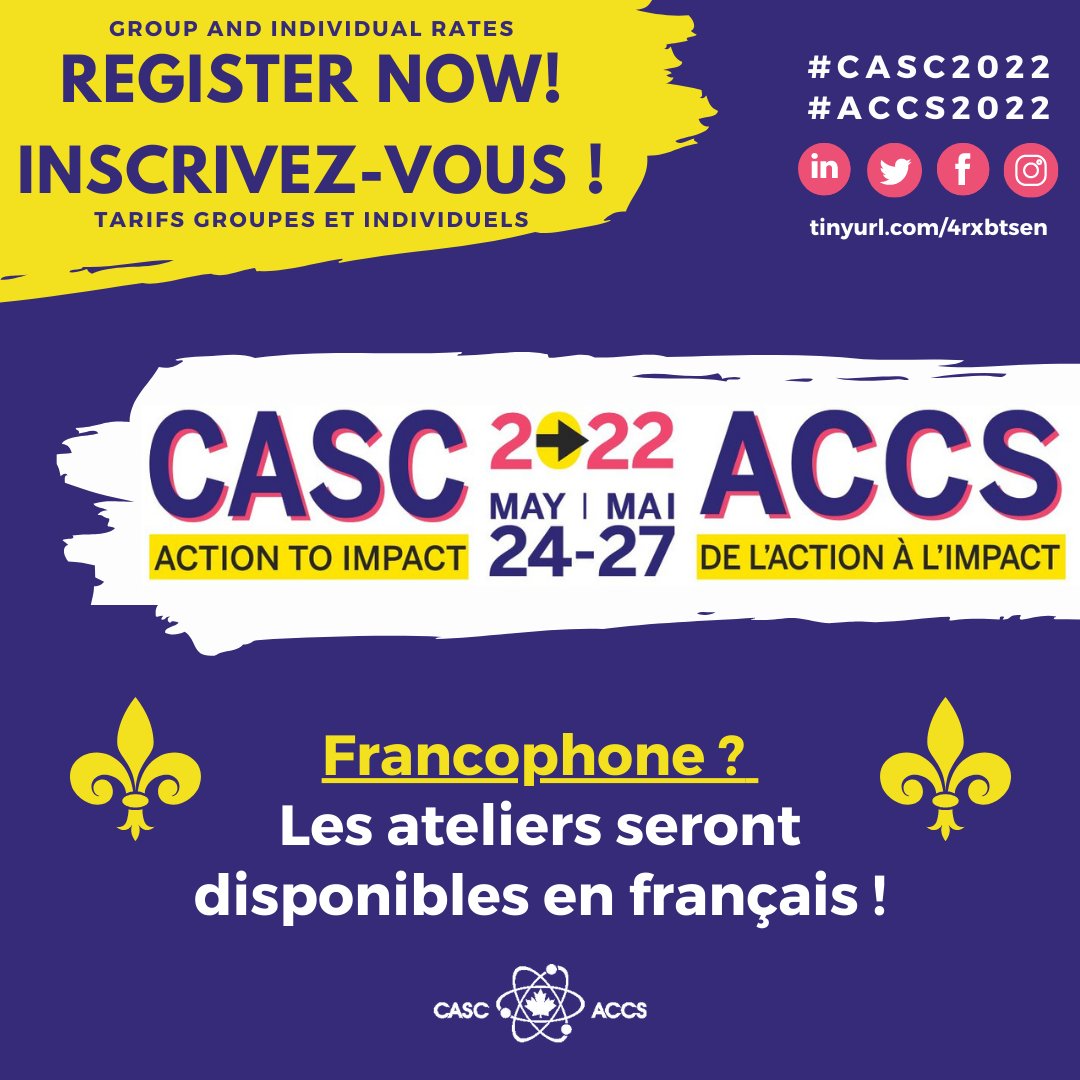 CASC_ACCS's tweet photo. Êtes-vous francophone ? C’est super ⚜️

La conférence sera entièrement interprétée en français ! 
Inscrivez-vous ici : https://t.co/2fmeAuXeRw

#CASC2022 #ACCS2022 #Scicom #STEM #STEAM #Conference #Congres https://t.co/qXDDczQNnH