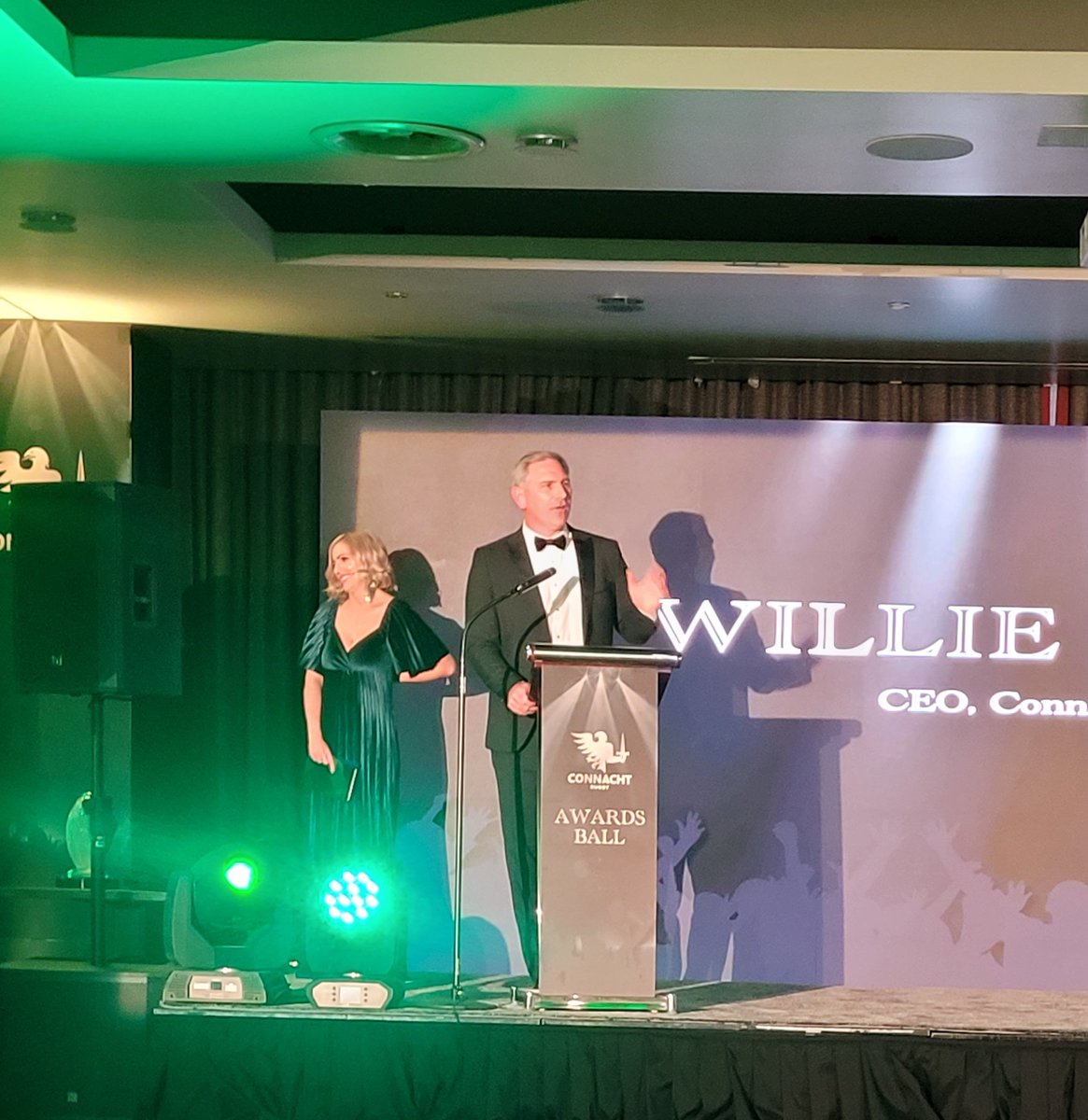 efakelly's tweet photo. Lovely words from CEO @connachtrugby Willie Ruane thanking principal sponsor @Genesys for their unrelenting support during the last hard 2 years at the Connacht Rugby Ball https://t.co/c9J8QJXpoL