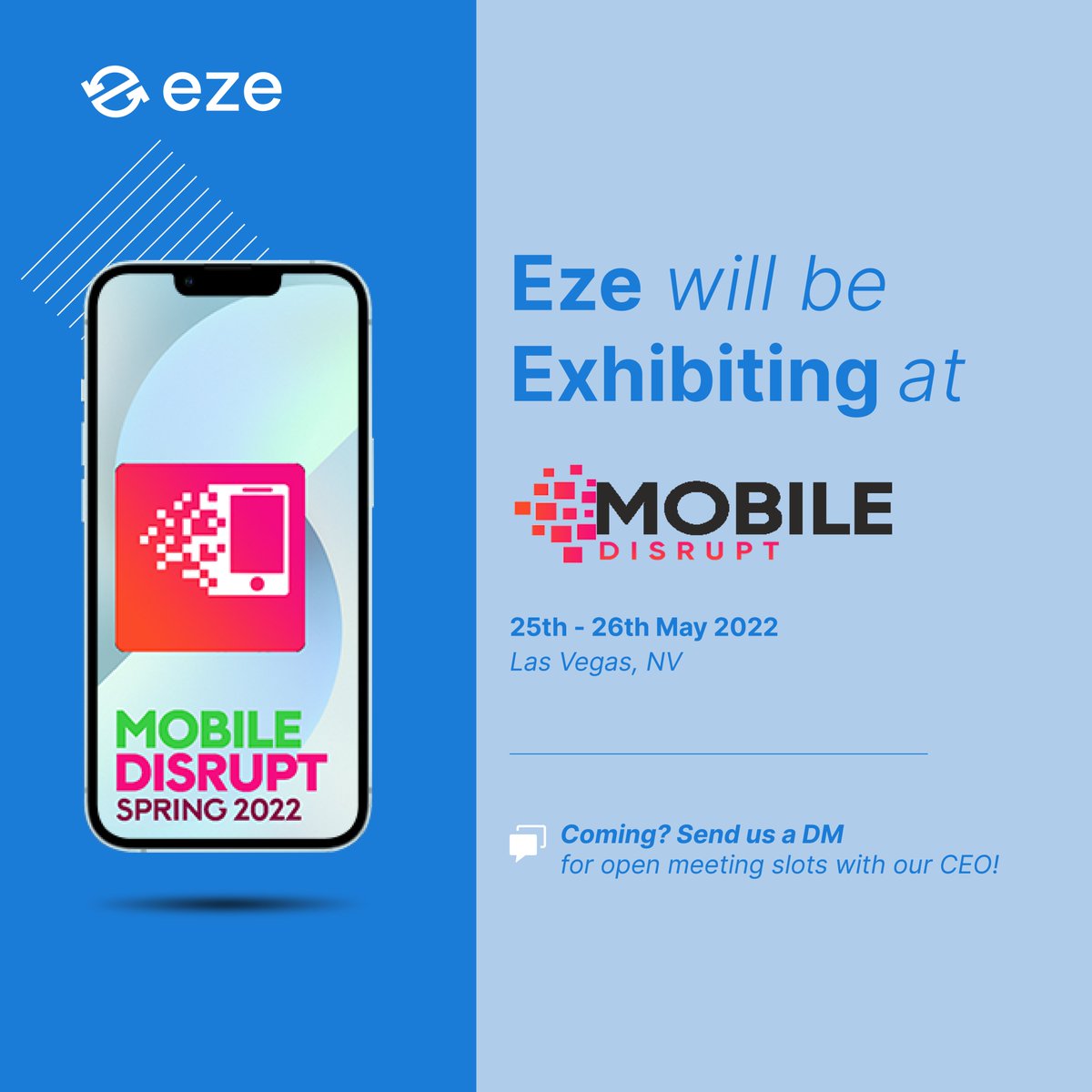 ezewholesale's tweet photo. Less than two weeks from now, we will be exhibiting…at the first Mobile Disrupt event ever, in Los Vegas! Hoping to stop by, to learn more about what we do? Send a DM to meet with our CEO. See you there!
#mobiledisrupt #mobilitybymobility #exhibition https://t.co/2dxTJv70Mb