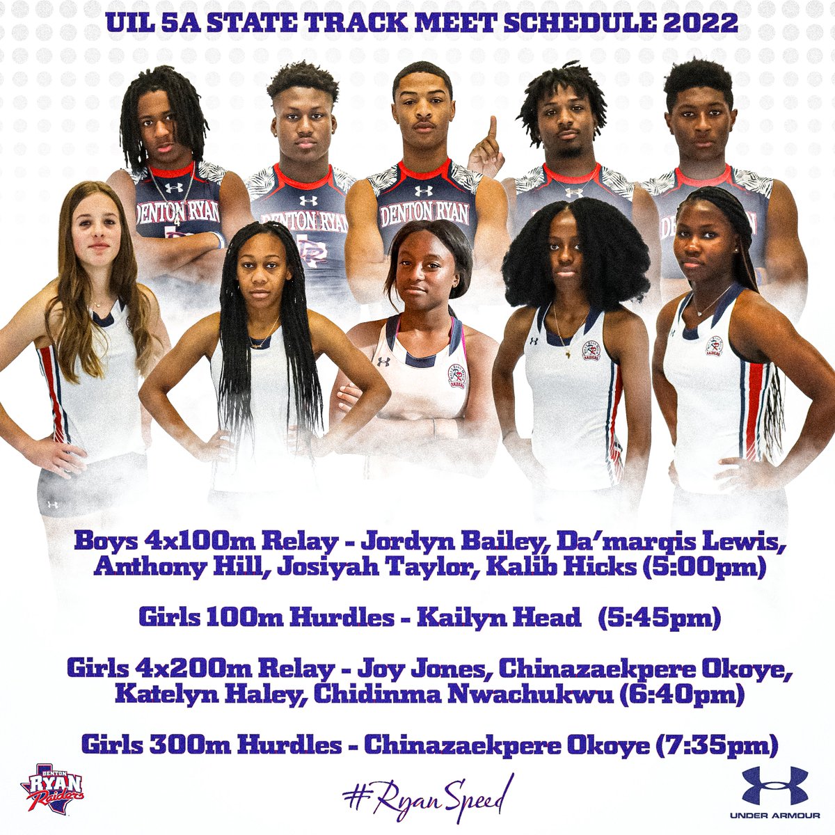 RyanRaiderFB's tweet photo. Grab yourπΏβΌοΈ @DentonRyanTrack and @RyanGirlsTrack1 hit the track live tonight on the @NFHSNetwork at the #UILState Track Meet in Austin, TXβΌοΈ#RunFast #TurnLeft #RyanSpeed @DentonISDSports @dentonisd #HomeOfChampions https://t.co/ncTwweY1mw