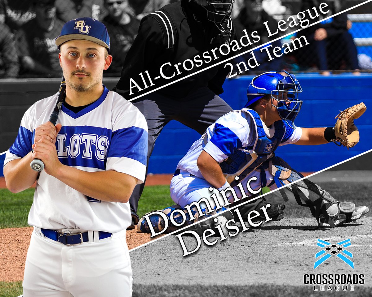 BUPilotsBB's tweet photo. Congratulations to Dominic Deisler for being named to the 2022 All-Crossroads League 2nd Team as a catcher. Deisler finished the regular season slashing .307/.418/.482. Behind the plate, he threw out 9 of 26 runners. Congrats Dom! #TEAM https://t.co/oMIOOCUjVX