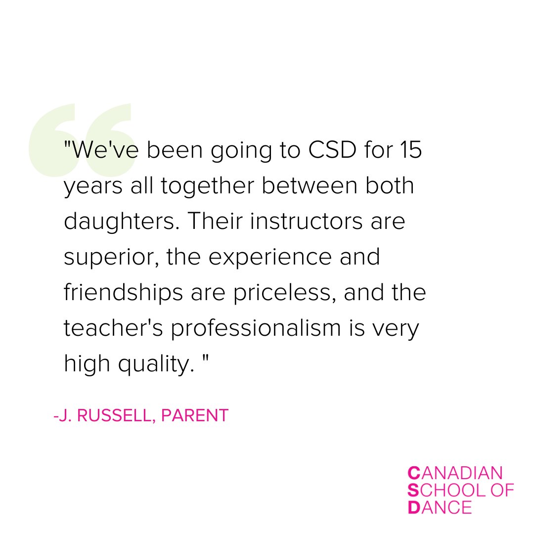 CSDdance's tweet image. Our main goal is to encourage the love and art of dance. At CSD, every student is treated with the same professionalism and support, regardless of program or level. 
Keep sharing your thoughts with us! We love hearing from our #CSDFam. 💗

#Testimonial #SchoolOfDance #DanceOttawa