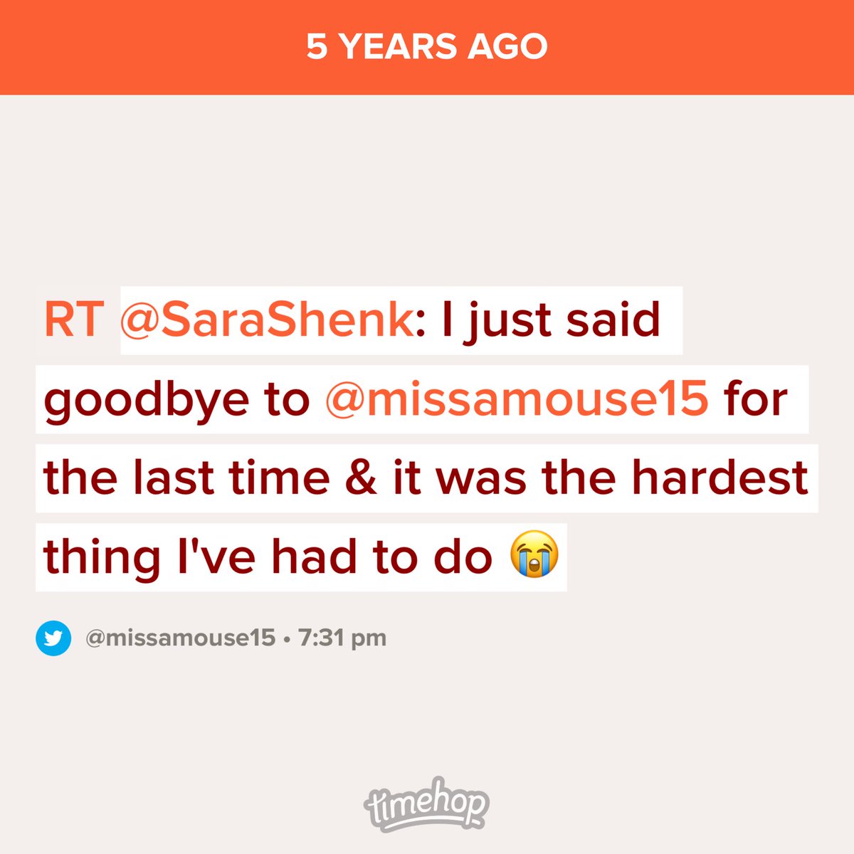 missamouse15's tweet photo. ⁦@SaraShenk⁩ miss you 💕 https://t.co/IW3ipGjvK3