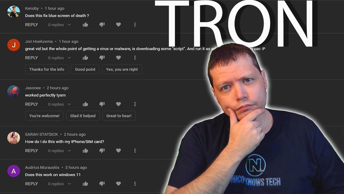 NicoKnowsTech's tweet photo. I Respond To Your Comments | Tron Script FAQs | About Tron Script ~ Nico... https://t.co/pI6pHL2Dqw via @YouTube https://t.co/GWtkNqiLL7